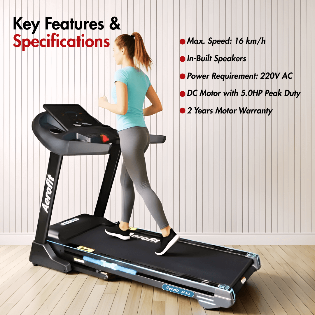 AF-443 Treadmill I USB Supported I Max. Speed: 20 km/h I Wide Running Belt I In-Built Speakers - Image 7