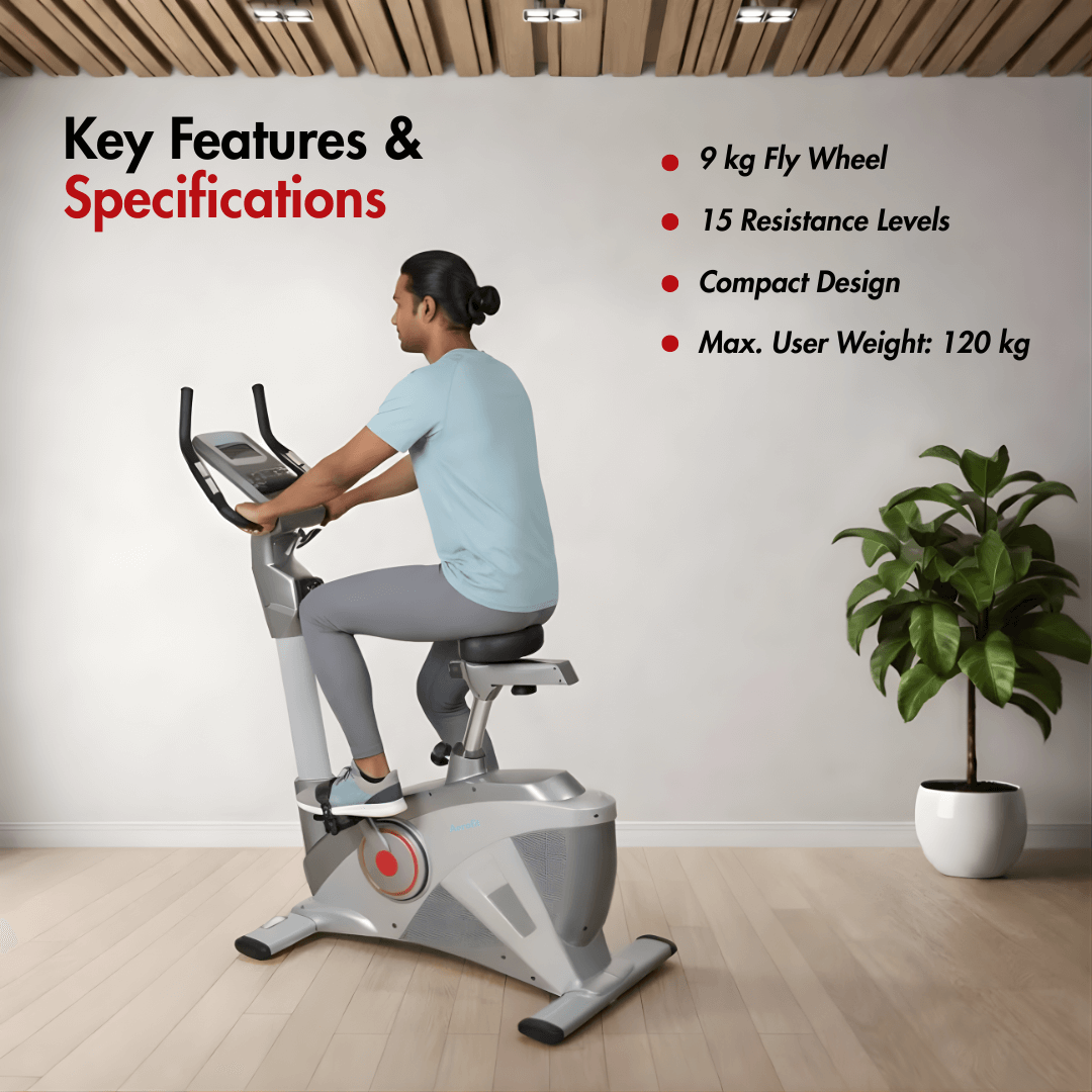 AF-635U Upright Bike I 9 kg Fly Wheel I Max. User Weight: 120 kg I 8 Levels Resistance I Compact Design - Image 3