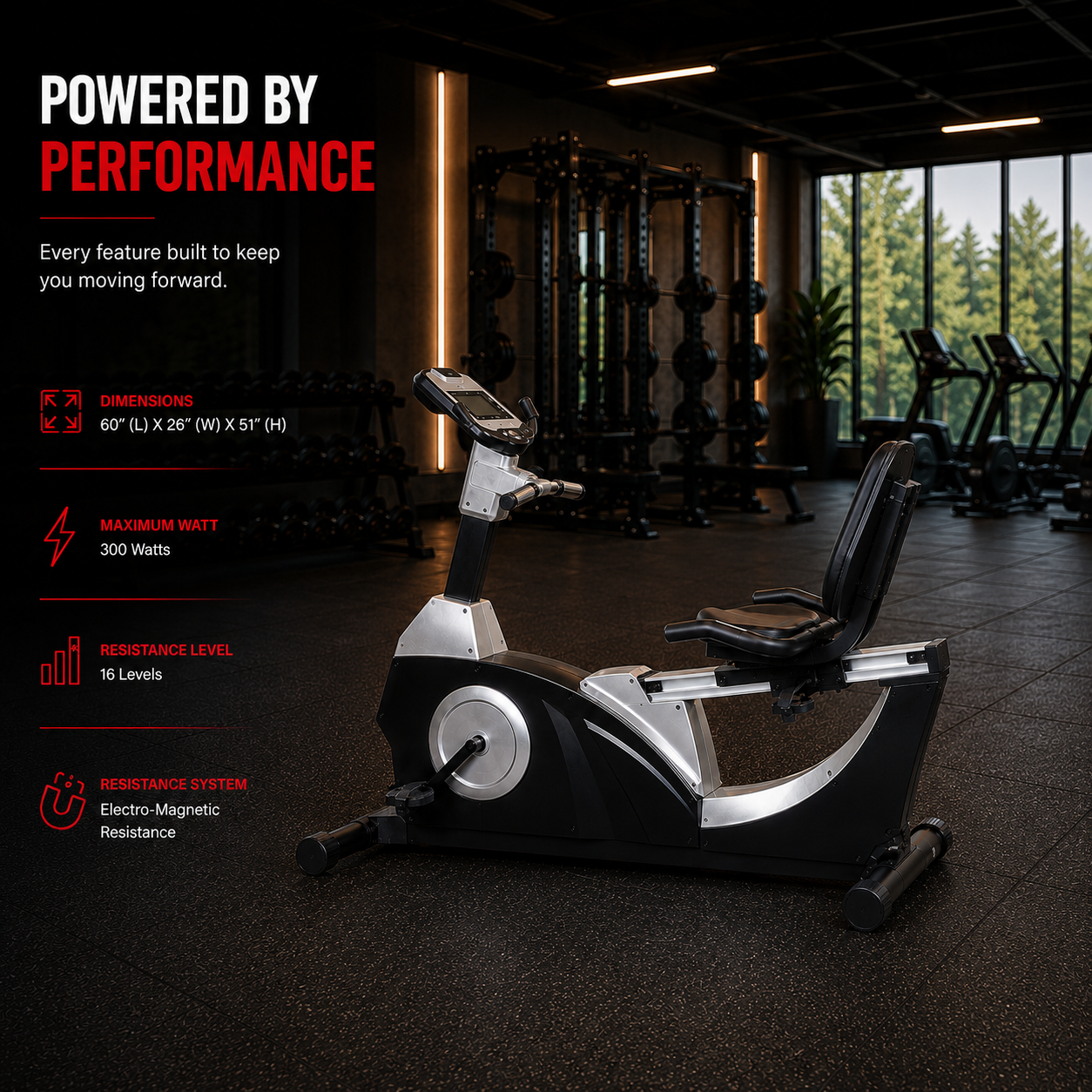 AF-163R Gym Recumbent Bike with 9kg Flywheel - Image 3